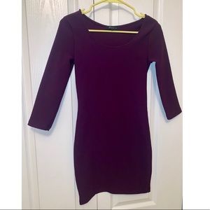 Purple Ribbed Long Sleeve Dress